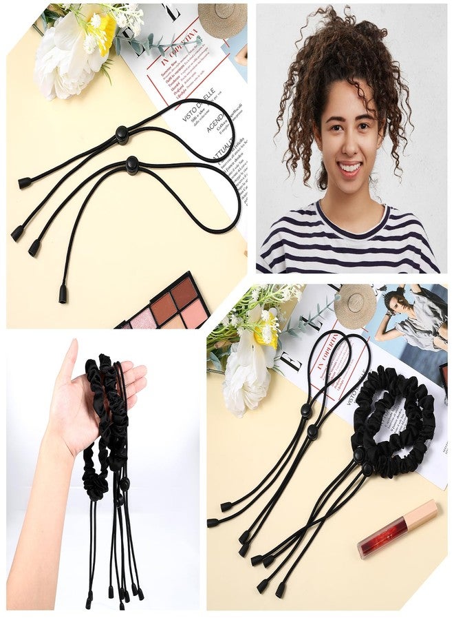 KFHENSOMR Adjustable Hair Ties 4 Pcs Black Large Satin Hair Ties for Afro Puff Thick Hairs Band Adjustable Loc Accessories for Black Women Soft Ponytail Holders for Medium Thick Thin Curly Hairs - Image 2